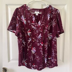 Liz Claiborne Burgandy Floral Blouse